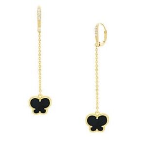 Butterfly 14K Goldplated long Drop Earrings, JAN-KOU